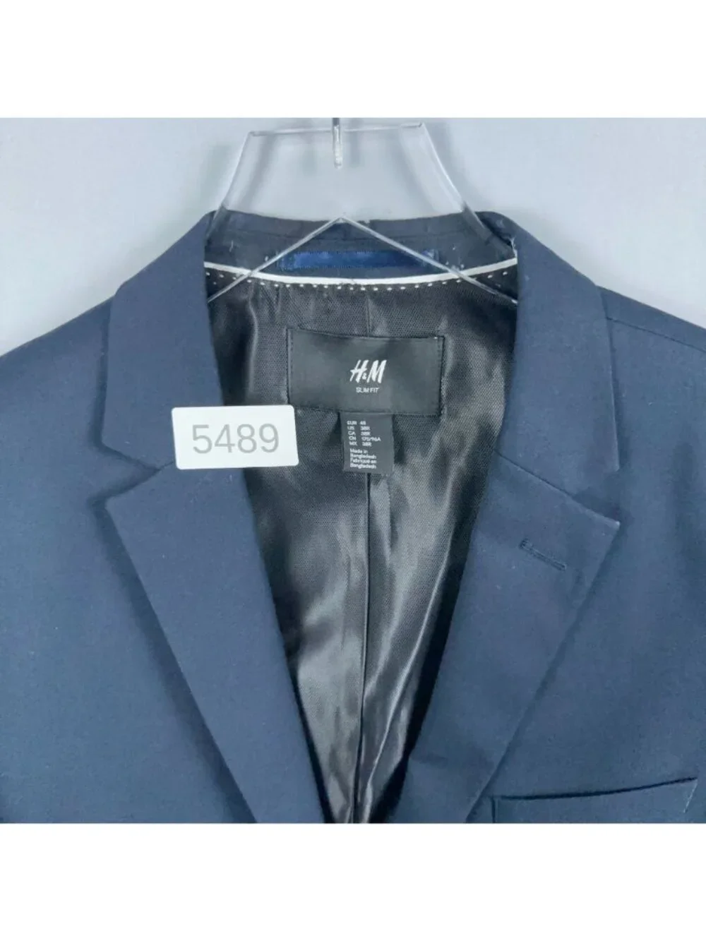 H&M Blazer Jacket Mens Size 38 Regular Slim Fit Navy Blue Notch Lapel
